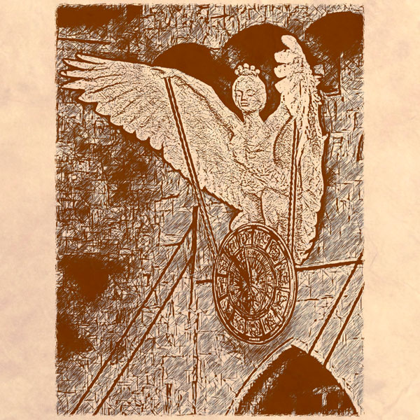 Полуженщина-полусова над воротами Хстовского университета